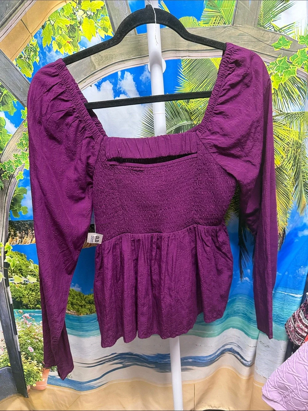 Old Navy Smocked Peplum Long-Sleeve Top - Purple NWT - Picture 4 of 4